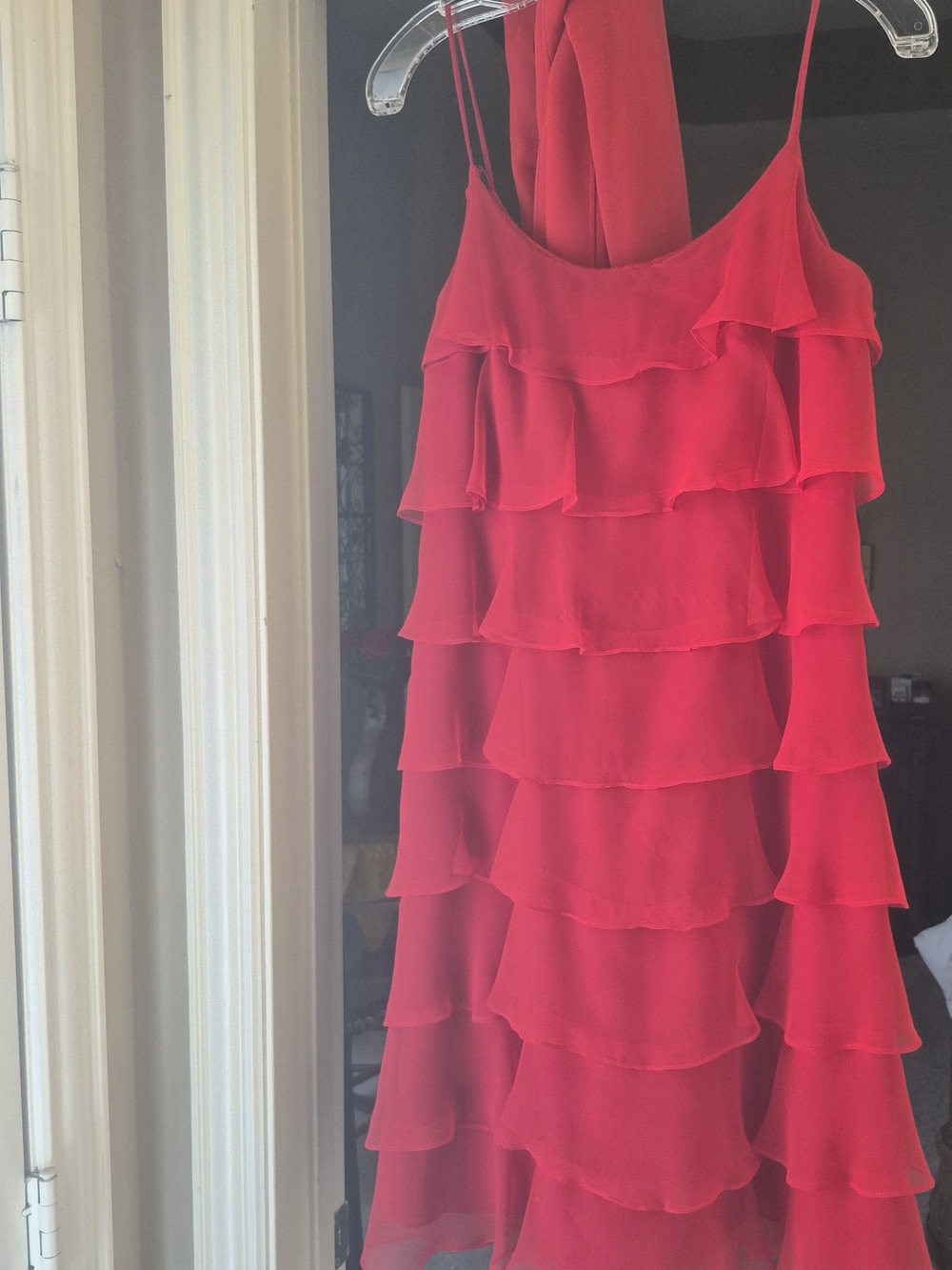 Red Tiered Ruffle Mini Dress with Spaghetti Straps
